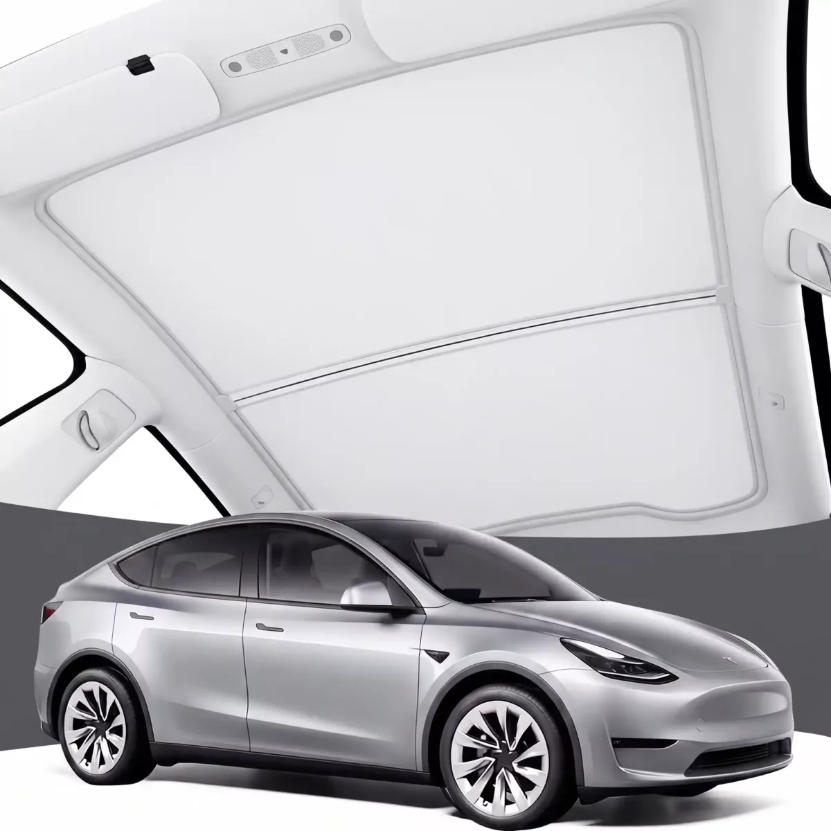 gray tesla model y juniper graphene infused fabric amp upf 50 amp no-sag 11 fit heat insulation sunroof cover tesla model y accessories 2025 2026 black 2pcs 2026 upgrade sunshade roof