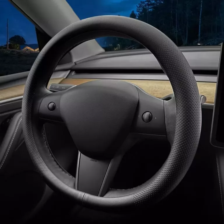 Nappa leather ultra-thin steering wheel cover tesla model 3y steering wheel cover non-slip design interior modification car accessories black