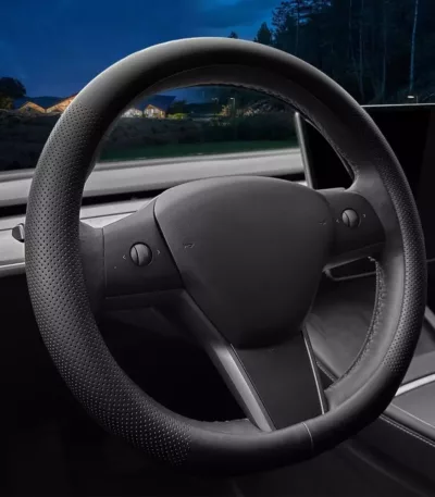 Nappa leather ultra-thin steering wheel cover tesla model 3y steering wheel cover non-slip design interior modification car accessories black