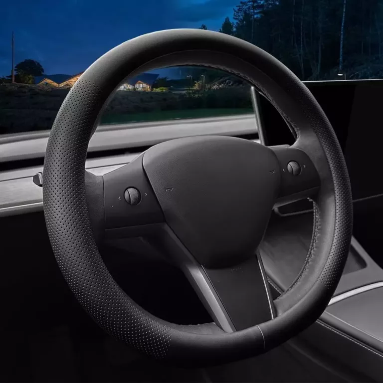 Nappa leather ultra-thin steering wheel cover tesla model 3y steering wheel cover non-slip design interior modification car accessories black