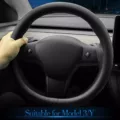 Nappa leather ultra-thin steering wheel cover tesla model 3y steering wheel cover non-slip design interior modification car accessories black