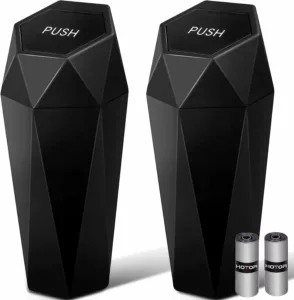 Car trash can lid 2-pack leakproof car garbage bin 30 trash bags interior organizer black