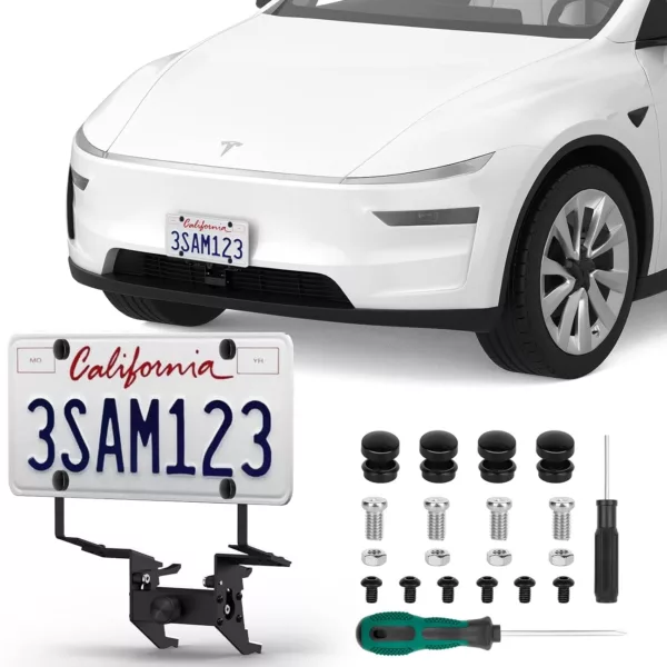 Tesla Model Y Juniper Front License Plate Bracket (2026) | Lockable No Drill License Plate Mount Kit with Anti-Theft Features