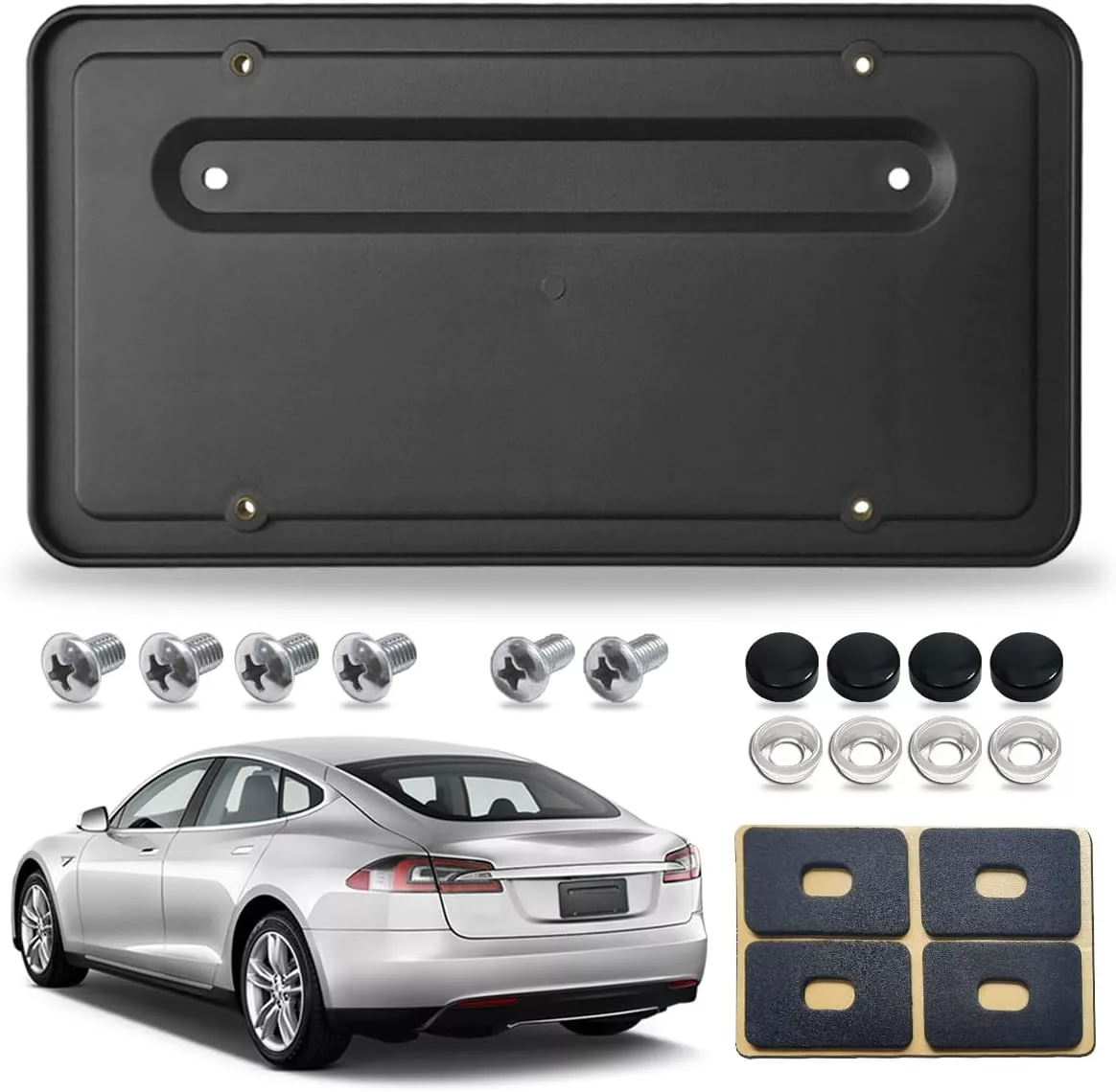 6a7c78dd1287c92a2ab350a783b01a1b23503ca81d179c7cc8049.jpg Tesla Model 3 & Model Y Rear License Plate Bracket | Back Trunk Car Tag Bracket Frame With Screws Caps | Rear Number Plate Mounting Kit (2017–2024) - Image 1