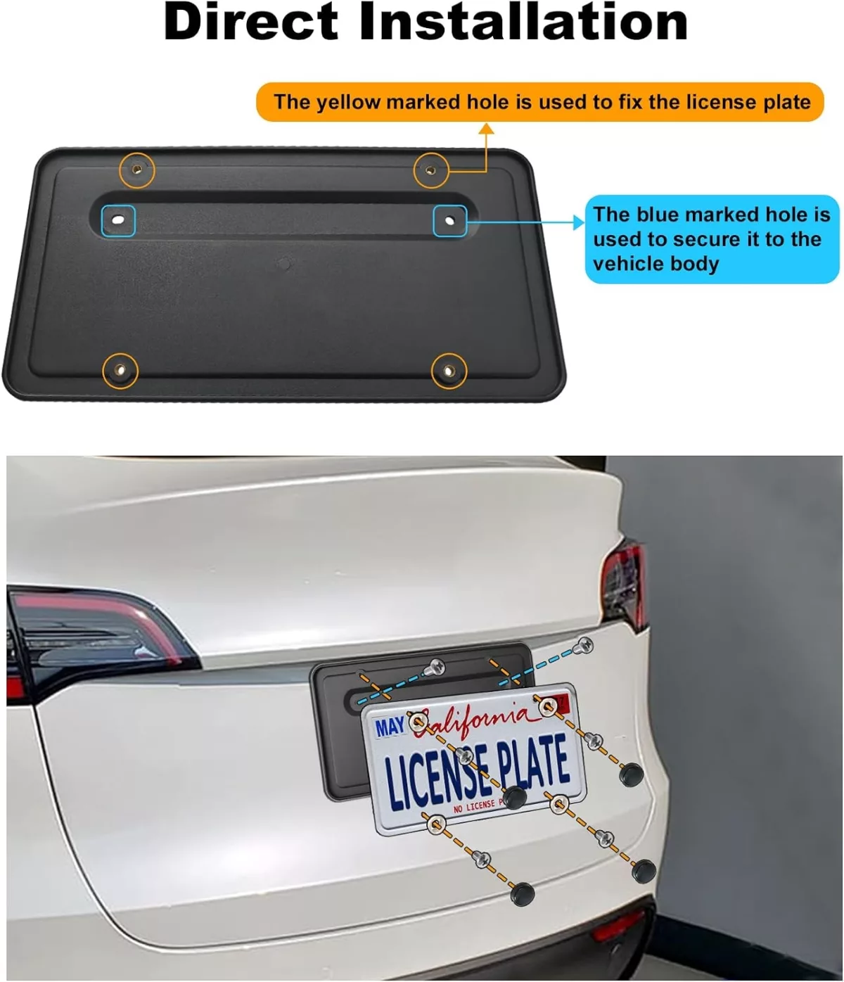 Tesla Model 3 & Model Y Rear License Plate Bracket | Back Trunk Car Tag Bracket Frame With Screws Caps | Rear Number Plate Mounting Kit (2017–2024) - Image 3
