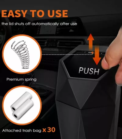 Car trash can lid 2-pack leakproof car garbage bin 30 trash bags interior organizer black