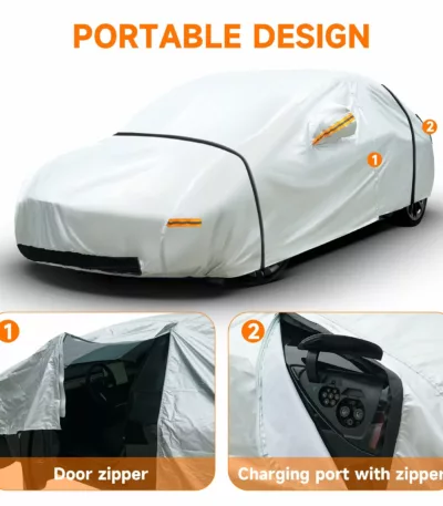 Tesla model y waterproof outdoor car cover 300d heavy-duty all-weather charging port access